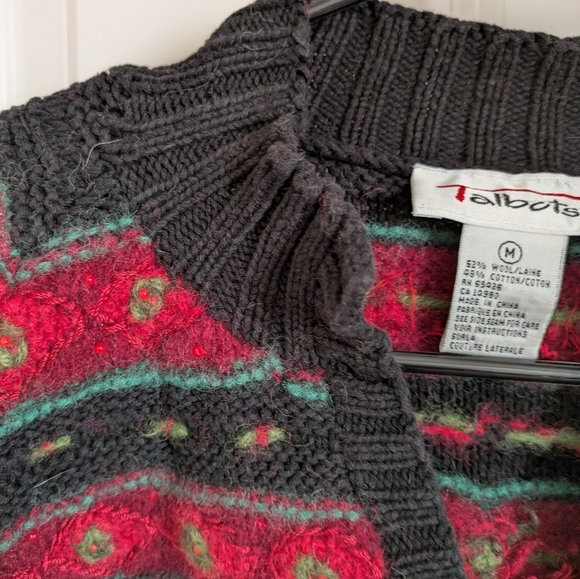 Talbots Vintage Christmas Wool Button-Up Cardigan M - Picture 3 of 12